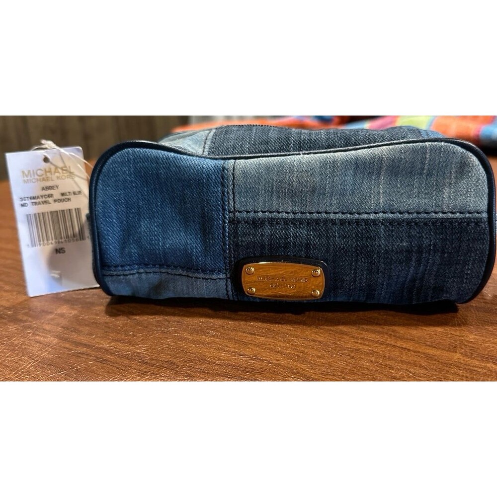 Michael Kors Patchwork Multicolor Denim Zip Travel Pouch - Picture 2 of 8